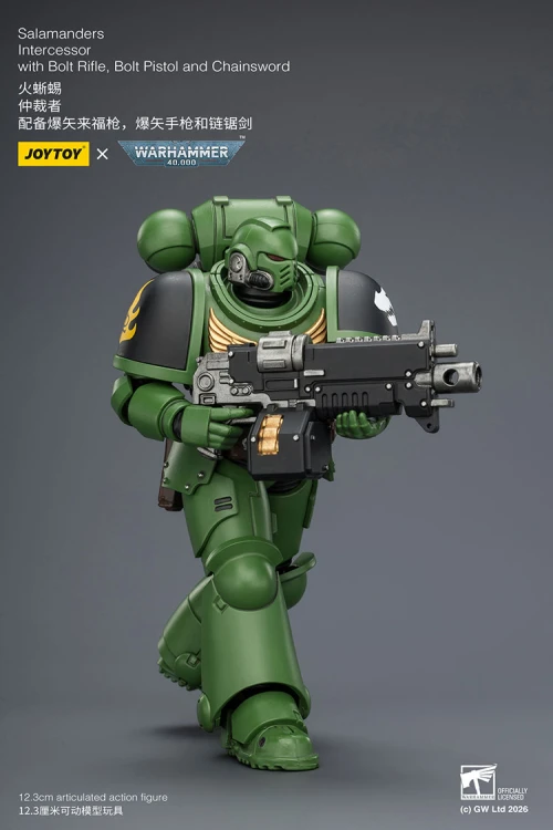 Salamanders Intercessor with Bolt Rifle, Bolt Pistol and Chainsword – Figurka JoyToy Warhammer 40k 1/18 12 cm