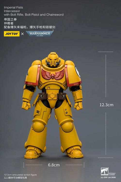 Imperial Fists Intercessor with Bolt Rifle, Bolt Pistol and Chainsword – Figurka JoyToy Warhammer 40k 1/18 12 cm