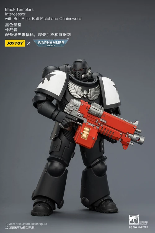 Black Templars Intercessor with Bolt Rifle, Bolt Pistol and Chainsword – Figurka JoyToy Warhammer 40k 1/18 12 cm