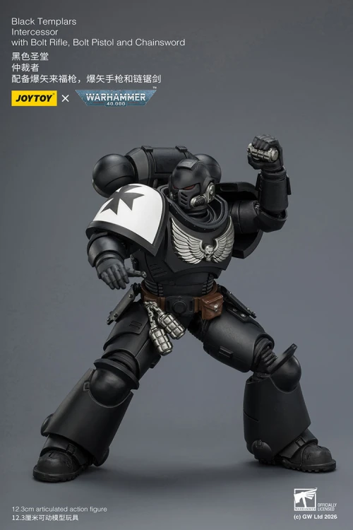 Black Templars Intercessor with Bolt Rifle, Bolt Pistol and Chainsword – Figurka JoyToy Warhammer 40k 1/18 12 cm