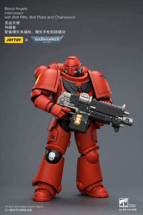Blood Angels Intercessor with Bolt Rifle, Bolt Pistol and Chainsword – Figurka JoyToy Warhammer 40k 1/18 12 cm