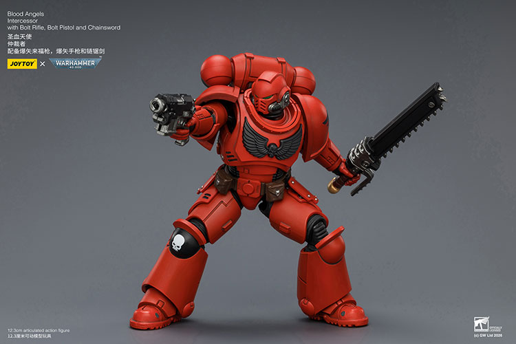 Blood Angels Intercessor with Bolt Rifle, Bolt Pistol and Chainsword – Figurka JoyToy Warhammer 40k 1/18 12 cm