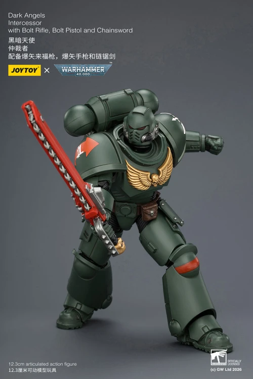 Dark Angels Intercessor with Bolt Rifle, Bolt Pistol and Chainsword – Figurka JoyToy Warhammer 40k 1/18 12 cm