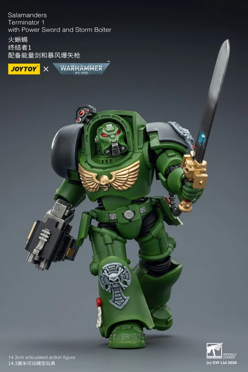 Salamanders Terminator 1 with Power Sword and Storm Bolter – Figurka JoyToy Warhammer 40k 1/18 14 cm