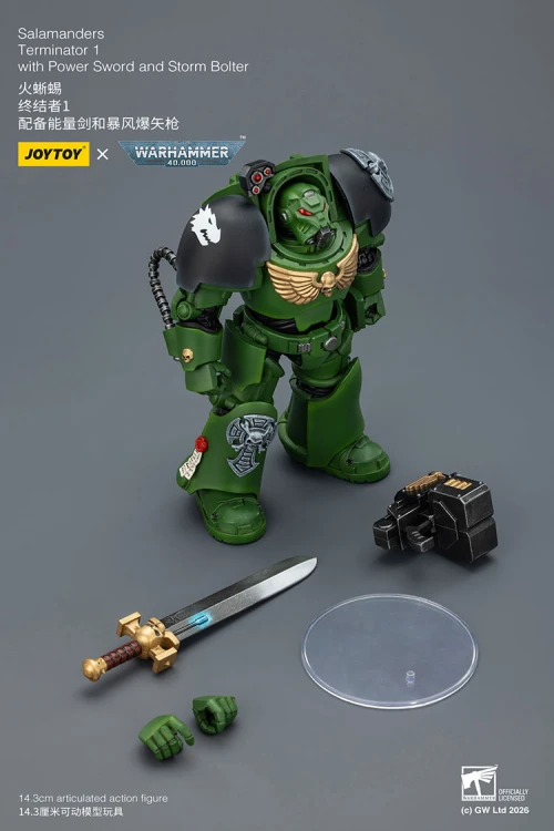 Salamanders Terminator 1 with Power Sword and Storm Bolter – Figurka JoyToy Warhammer 40k 1/18 14 cm