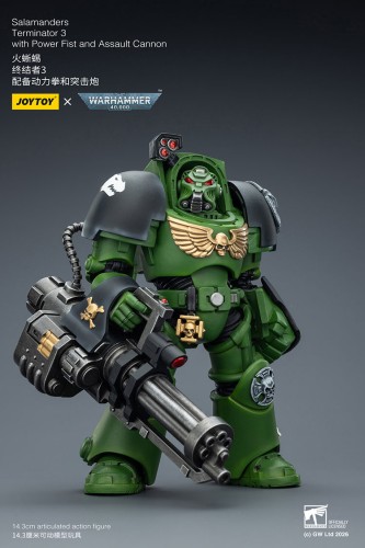 Salamanders Terminator 3 with Power Fist and Assault Cannon – Figurka JoyToy Warhammer 40k 1/18 14 cm