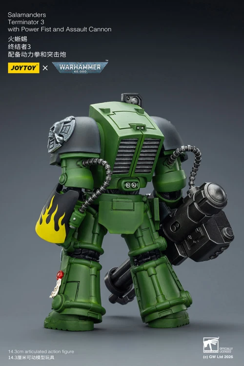 Salamanders Terminator 3 with Power Fist and Assault Cannon – Figurka JoyToy Warhammer 40k 1/18 14 cm