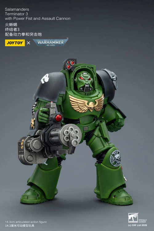 Salamanders Terminator 3 with Power Fist and Assault Cannon – Figurka JoyToy Warhammer 40k 1/18 14 cm