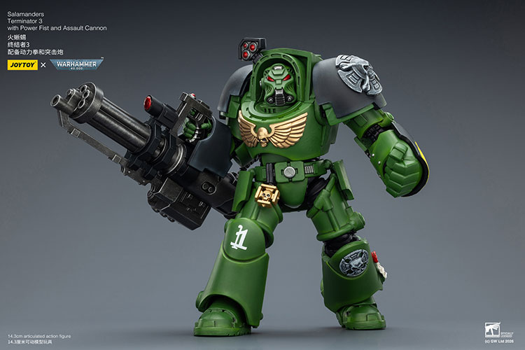 Salamanders Terminator 3 with Power Fist and Assault Cannon – Figurka JoyToy Warhammer 40k 1/18 14 cm
