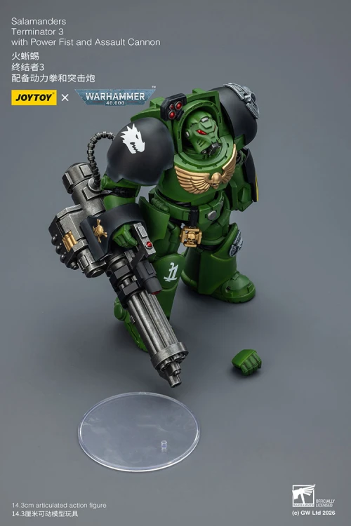 Salamanders Terminator 3 with Power Fist and Assault Cannon – Figurka JoyToy Warhammer 40k 1/18 14 cm