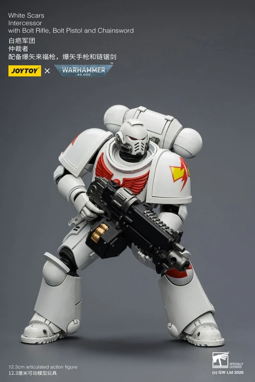 White Scars Intercessor with Bolt Rifle, Bolt Pistol and Chainsword – Figurka JoyToy Warhammer 40k 1/18 12 cm