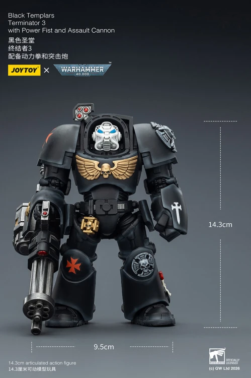 Black Templars Terminator 3 with Power Fist and Assault Cannon – Figurka JoyToy Warhammer 40k 1/18 14 cm
