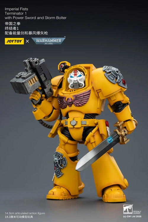 Imperial Fists Terminator 1 with Power Sword and Storm Bolter – Figurka JoyToy Warhammer 40k 1/18 14 cm