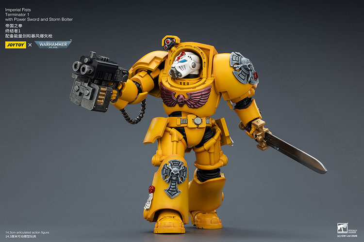 Imperial Fists Terminator 1 with Power Sword and Storm Bolter – Figurka JoyToy Warhammer 40k 1/18 14 cm
