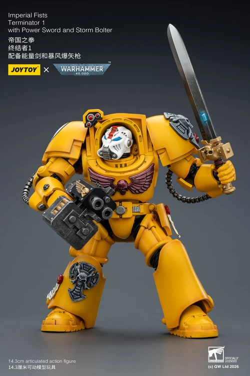 Imperial Fists Terminator 1 with Power Sword and Storm Bolter – Figurka JoyToy Warhammer 40k 1/18 14 cm