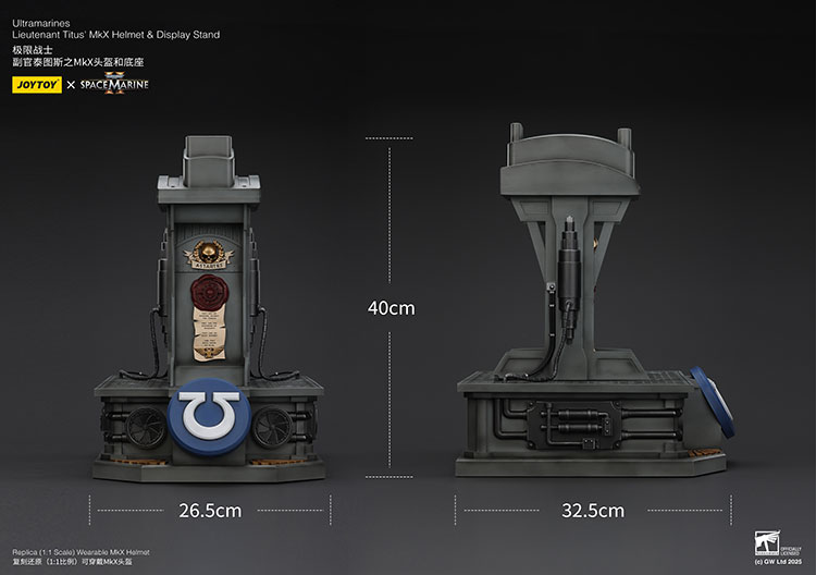 Ultramarines Lieutenant Titus MkX Helmet with Display Stand – Replika JoyToy Warhammer 40k Space Marine 2 30 cm